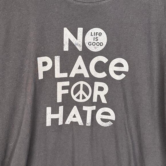 Life Is Good Top Womens Large Gray Crusher Tee Short Sleeve No Place For Hate - Picture 2 of 9